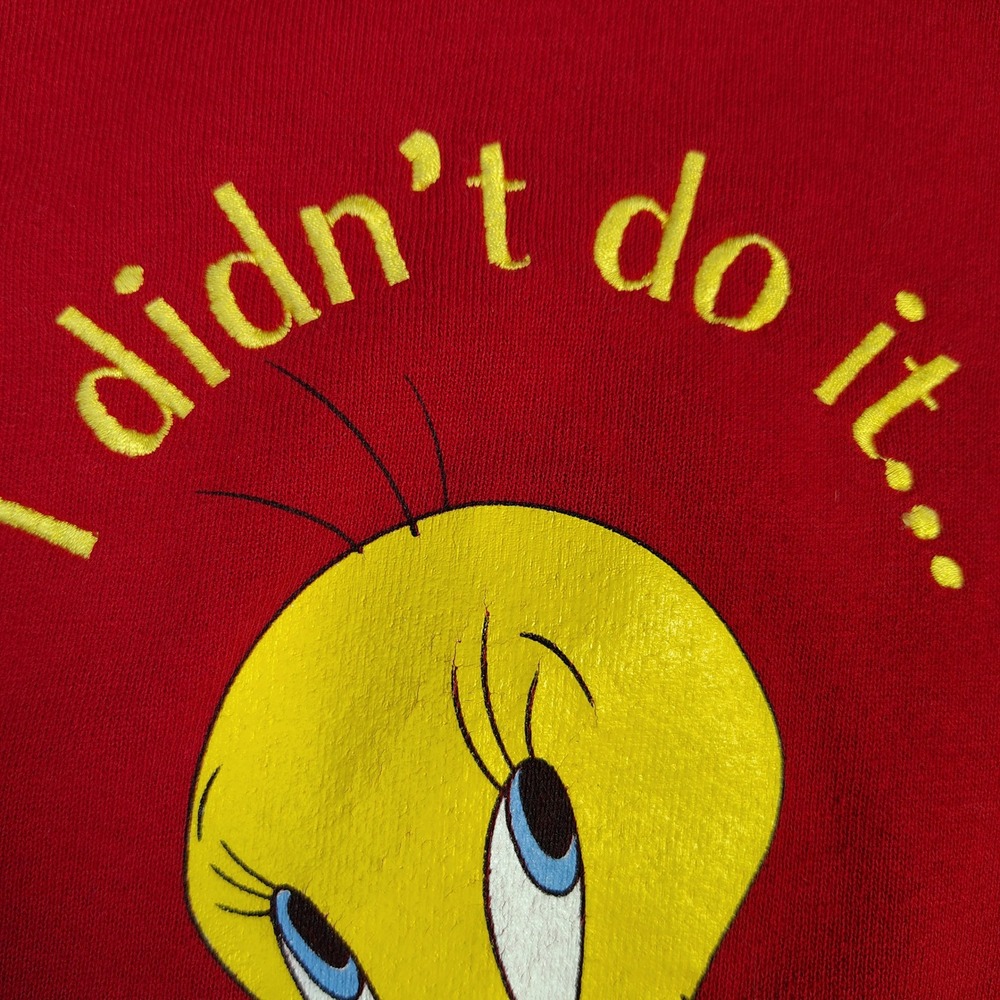 Vintage 90s Looney Tunes Sweatshirt Large Red Cotton Tweety Bird Made in USA - Picture 9 of 13